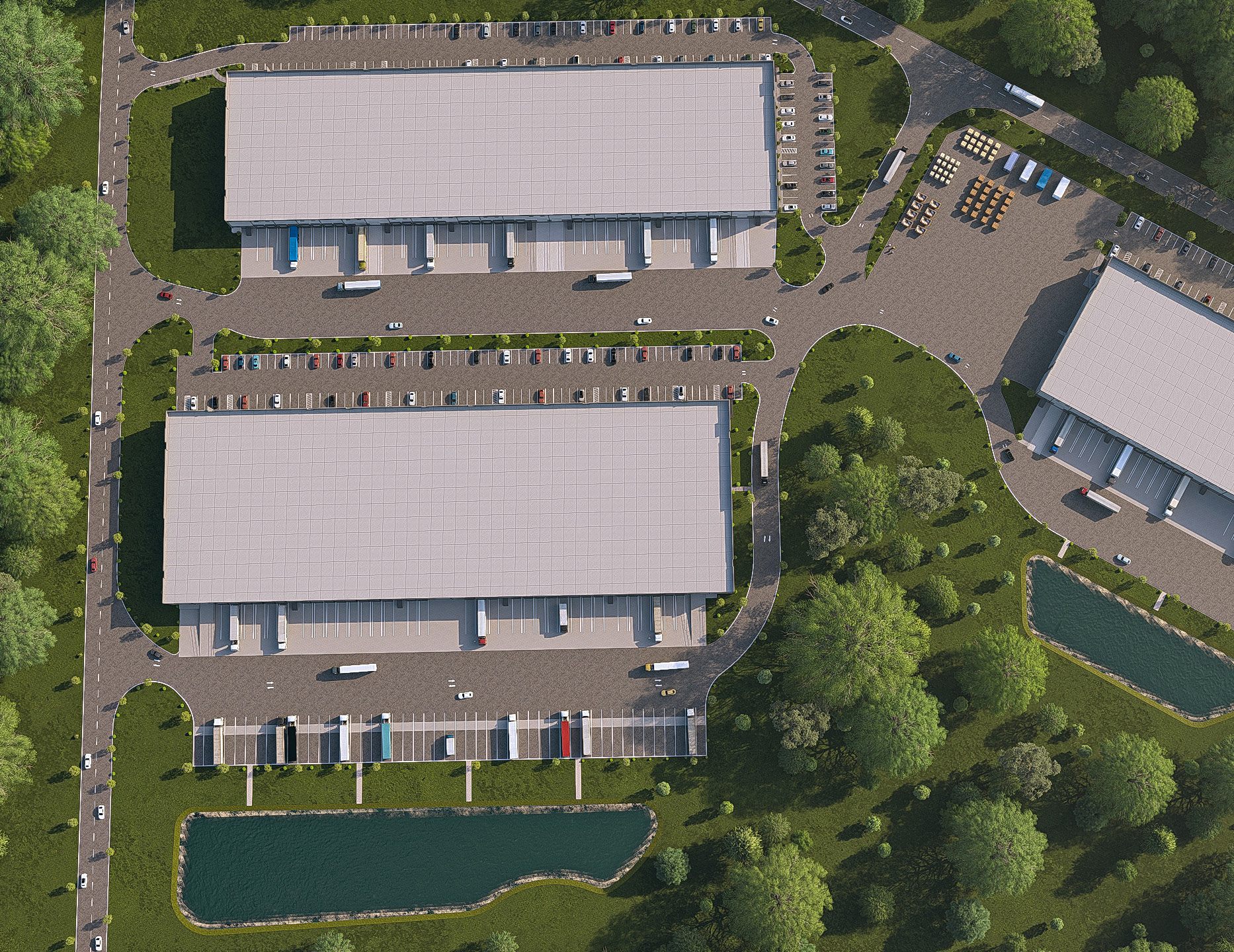 Augusta Arbor II aerial rendering showing three industrial buildings