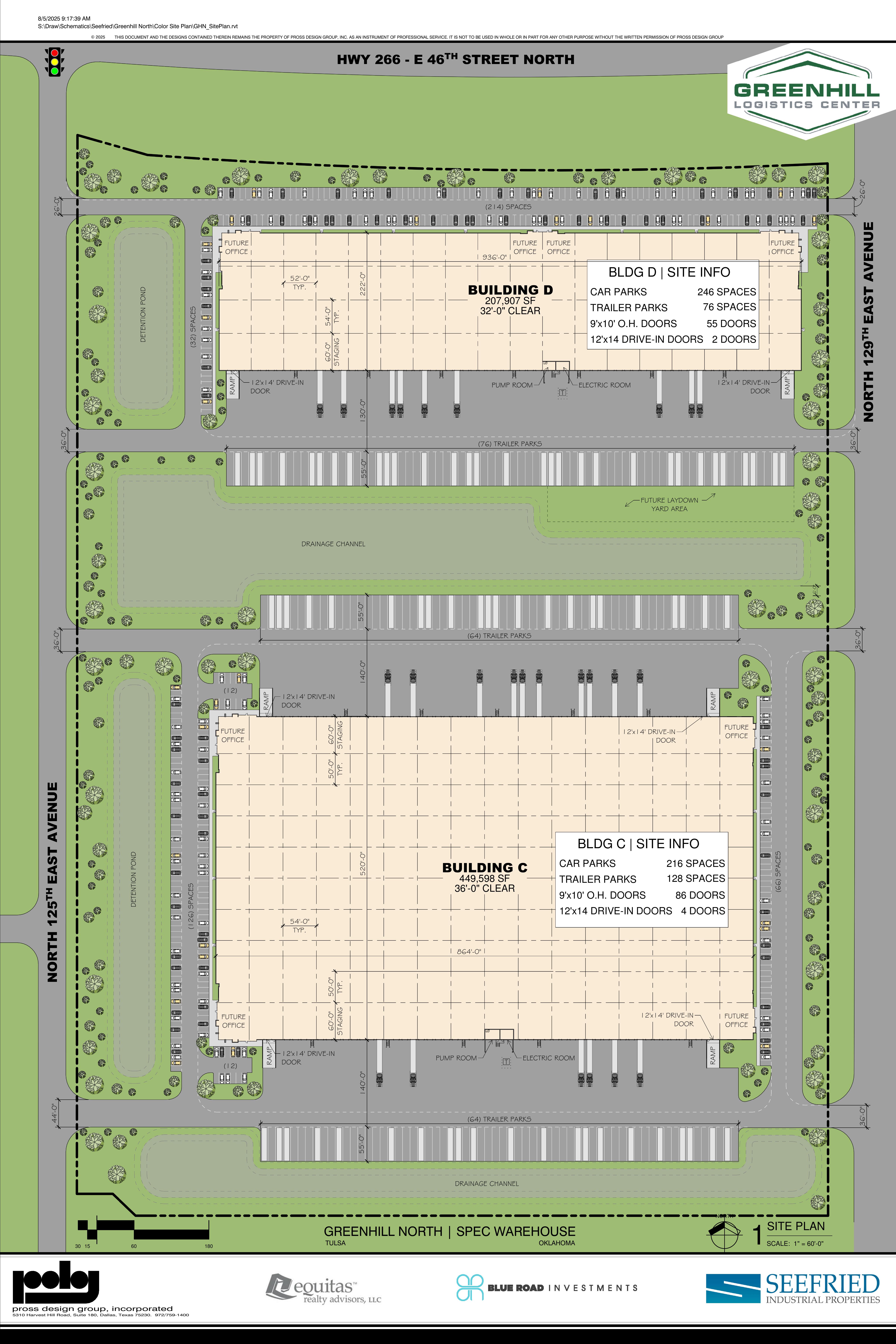 Greenhill Logistics Center Phase III site plan showing Building C (449,280 SF) and Building D (207,792 SF)