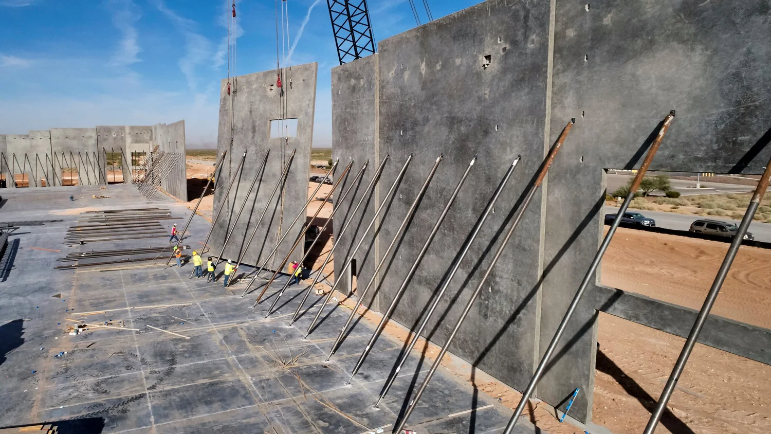 Aerial view of industrial logistics park at sunset
